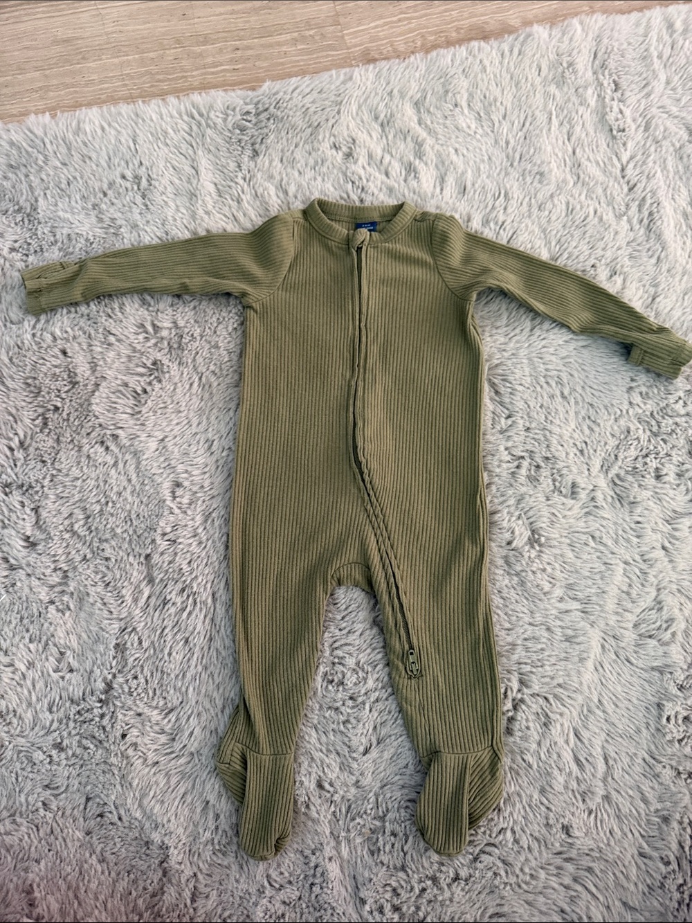 Old Navy Olive Green Ribbed Zip-Up Footed One-Piece